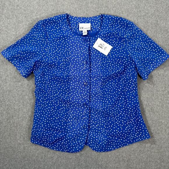 The Tog Shop Polka Dot Button Front Blouse Women's 6 Short Sleeve Blue/White New - Picture 1 of 9